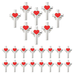 Платина 24 шт. крест с сердцем из сплава эмали на лацкан для рюкзака и одежды, платина, 24.5x15.5 мм