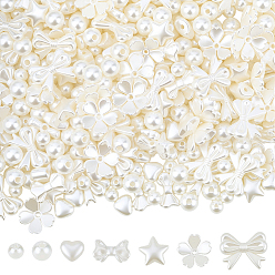 Морская Ракушка 340 шт. 7 стиль бусины из АБС-пластика с имитацией жемчуга, разнообразные, цвет морской раковины, 6~15x6~18x3.5~8 мм, отверстие : 1.4~2.3 мм
