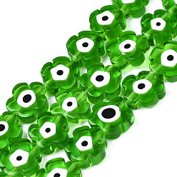 Зеленый лайм Бусы лэмпворк ручной работы, цветок с сглаза, зеленый лайм, 10~13x10~13x3~4.5 мм, отверстие : 0.9 мм, около 36~37 шт / нитка, 15.35 дюйм ~ 15.94 дюйм (39~40.5 см)