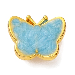 Небесно-голубой Подвески из латуни с покрытием стойки и искусственным жемчугом из АБС-пластика, без свинца и без кадмия, долговечный, бабочки прелести, голубой, 11x13.5x5 мм, отверстие : 1.8 мм