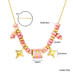 Rhodonite Colliers pour femmes composés de perles rondelles en rhodonite naturelle et d'un pendentif étoile en acier inoxydable émaillé rose., or, 304 pouce (16.54 cm)