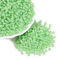 Lime Green FGB Glass Seed Beads, Inside Colours Lustered, Grade A, Round, Lime Green, 6/0, 4x3mm, Hole: 1.2~1.4mm, about 6400pcs/pound