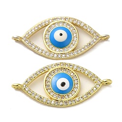Clear Rack Plating Brass Micro Pave Cubic Zirconia Connector Charms, Eye Links with Evil Eye Enamel, Long-Lasting Plated, Lead Free & Cadmium Free, Golden, Clear, 13x28x3mm, Hole: 1.4mm