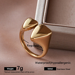 Golden 304 Stainless Steel Cuff Open Rings for Women, Teardrop, Golden, Adjustable