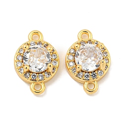 Настоящее золото 18K Латунные подвески из прозрачного кубического циркония, плоские круглые ссылки, без кадмия, без никеля и без свинца, реальный 18 k позолоченный, 12x8x4 мм, отверстие : 1 мм