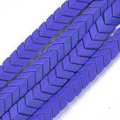 Синий Окрашенного распылением немагнитных синтетических нитей гематита бусы, матовый стиль, стрелка / шеврон, синие, 7x8x4 мм, отверстие : 1 мм, около 89 шт / нитка, 16.1 дюйм