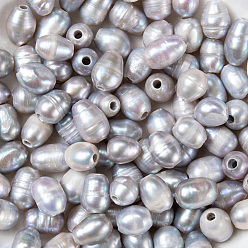 Gray Large Hole Pearl Beads, Natural Cultured Freshwater Pearl Loose Beads, Dyed, Rice, Gray, 7~10x7~8mm, Hole: 1.8mm