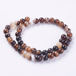 Camel Round Dyed Natural Striped Agate/Banded Agate Beads Strands, Camel, 8mm, Hole: 1mm, about 48pcs/strand, 15.2 inch