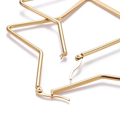 Golden 201 Stainless Steel Angular Hoop Earrings, with 304 Stainless Steel Pin, Hypoallergenic Earrings, Star, Golden, 84~87x84~87x2mm, Pin: 0.8x1mm