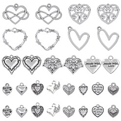 Античное Серебро 90 шт 15 подвески из сплава в тибетском стиле, шарма сердца, античное серебро, 12~24x9~27x1.5~4 мм, отверстие : 1~2.5 мм, 6 шт / стиль