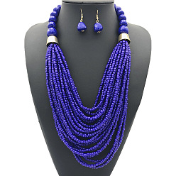 Розовато-лиловый Многослойные ожерелья и серьги-подвески из богемского сплава, смолы и стеклянных бусин, золотые, розовато-лиловый, колье: 18.50 дюйм (47 см)