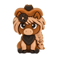 Cattle Food Grade Silicone Beads, Focal Beads, Chocolate, Highland Cattle, 21x15mm, Hole: 2mm