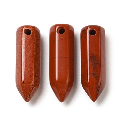 Красный Камень Подвески из натуральной красной яшмы, граненые подвески в форме пули, 20~20.5x6.5~7x6~6.5 мм, отверстие : 1.6 мм