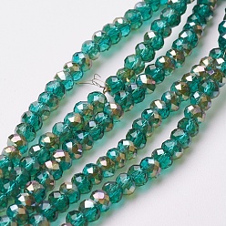 Medium Sea Green Electroplate Glass Beads Strands, Half Plated, Faceted, Rondelle, Medium Sea Green, 4~4.5x3mm, Hole: 0.5mm, about 130~135pcs/strand, 15.5~16 inch(39~40cm)