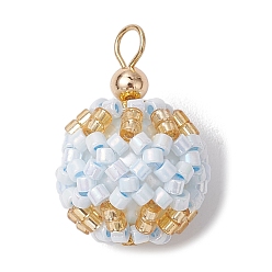 Светло-Голубой Подвески из бисера, с фурнитурой позолоченной латунной, круглые, Небесно-голубой, 23x16 мм, отверстие : 3 мм