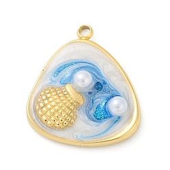 Треугольник Тема океана 304 эмалированные подвески из нержавеющей стали, с пластиковой имитационной жемчужиной, золотые, формы раковины, треугольные, 18.5x16.5x4.5 мм, отверстие : 1.4 мм
