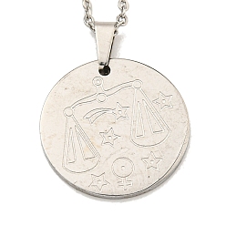 Libra Non-Tarnish Constellation Pendant Necklaces, 201 Stainless Steel Cable Chain Necklaces, Libra, 19.96 inch(50.7cm)