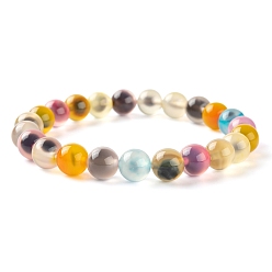 Colorful Natural Sugar Heart Agate Round Beads Stretch Bracelet for Her, Colorful, Beads: 8~8.5mm, Inner Diamater: 2~2-1/4 inch(5.2~5.8cm)