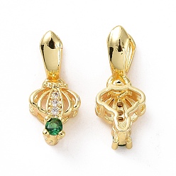 Real 18K Gold Plated Brass Micro Pave Green Cubic Zirconia Ice Pick Pinch Bails, Crown, Real 18K Gold Plated, 18x7.5x6mm