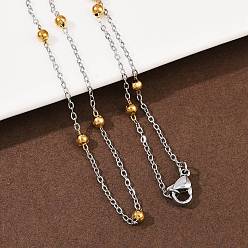 Золотой & Цвет Нержавеющей Стали 304 нержавеющая сталь 3 Женские ожерелья с круглыми бусинами 17.91 мм, золотые и нержавеющая сталь цвет, 45.5 дюйм ({2} см)