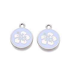 Светло-Голубой Стойки обшивки сплава эмали подвески, плоский круглый с цветными чарами, платина, Небесно-голубой, 16x13x1.5 мм, отверстие : 1.6 мм