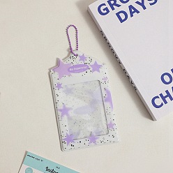 Сливовый Пластиковые держатели для фотокарточек из ПВХ с узором звезды, защитный рукав для подвесных карт, визитница с цепочкой-шариком, прямоугольные, слива, 130x77 мм