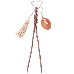 Сиена 1плетеные подвесные украшения из поликарбоната и хлопка, с подвеской в виде регби из смолы и застежками в виде сердечек из сплава, цвет охры, 242 мм