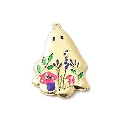 Настоящее золото 18K Латунь эмаль подвески, призрак, стойки покрытие, долговечный, без кадмия и без свинца, реальный 18 k позолоченный, 25x18.5x2 мм, отверстие : 1.4 мм