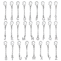 Stainless Steel Color 26Pcs 304 Stainless Steel Pendant Decorations, Letter, with Alloy Lobster Claw Clasps, Stainless Steel Color, 48mm