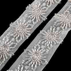 Blanc Floral Garnitures de dentelle de fleur de polyester, avec abs perles de perles d'imitation et de verre, floral blanc, 1-3/8 pouces (34 mm)