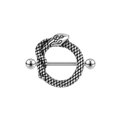 Нержавеющая Сталь Цвет 304 Кольца для сосков из нержавеющей стали, пирсинг соска штифт, змея, цвет нержавеющей стали, 19 мм, штифты : 1.6 мм