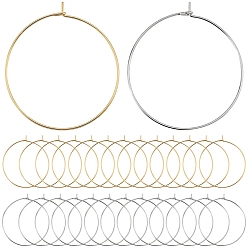 Позолоченный и Цвет Нержавейки 120 шт. 2 стиль 316 хирургические брелоки из нержавеющей стали для бокалов, обручание серьги, DIY материал для баскетбола обруча серьги жены, настоящее золото и нержавеющая сталь, 37~35x35x0.7 мм, 60 шт / стиль