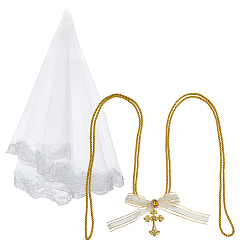 Золотистый 1Свадебные фаты из полиэстерового кружева, с 1поликарбонатным сплавом, украшенным стразами, крестом, макраме, полиэстеровым шнуром, подвесными украшениями, золотые, золотые, 1593 мм