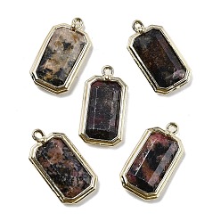 Родонит Природные подвески родонит, с золотой латуни нахождения, прямоугольник амулеты, граненые, 20.5x11x3.5 мм, отверстие : 1.2 мм