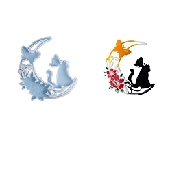 Цветок Подвеска своими руками, украшение, силуэт, силиконовые формы, формы для литья смолы, Луна и кошка, цветок, 154x132x10 мм, отверстие : 3 мм