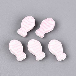 Pink Ручной фарфоровые керамические шарики, ручная роспись, рыба, Famille выросли стиле, розовые, 19x11~12x6.5 мм, отверстие : 1.8~2 мм
