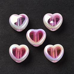 Серо-розавый УФ-покрытие радужными переливающимися акриловыми бусинами, сердце, увядшая роза, 12.5x15x8 мм, отверстие : 3.7 мм