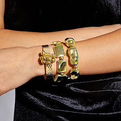 Золотой Набор прямоугольных браслетов из сплава и железа, золотые, внутренний диаметр: 1-5/8~2-3/8 дюйм (4~6 см), 3 шт / комплект