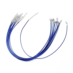Blue Leather Cord Necklace Making, with Platinum Tone Alloy Lobster Claw Clasp and Iron End Chains, Blue, 17.7 inch, 1.2mm