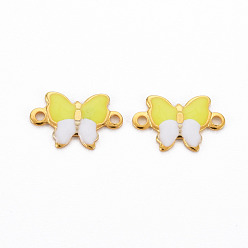 Желтый 304 соединительные звенья эмалированные нержавеющие, два тона, бабочка, реальный 16 k позолоченный, без кадмия, без никеля и без свинца, желтые, 6.5x10x1 мм, отверстие : 1 мм