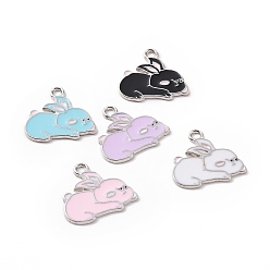 Mixed Color Alloy Enamel Pendants, Rabbit Charm, Platinum, Mixed Color, 17.5x18.5x1mm, Hole: 2mm