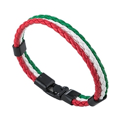 Green PU Leather Triple Layer Multi-strand Bracelets, with Alloy Clasp, Green, 8-1/8 inch(20.5cm)