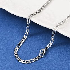 Нержавеющая Сталь Цвет Устойчивые к потускнению мужские повседневные ожерелья из нержавеющей стали с цепочкой Figaro, с карабин-лобстерами , цвет нержавеющей стали, 304 дюйм (23.6 см)