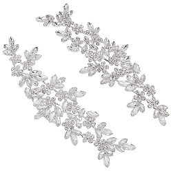 Кристалл 2шт. нашивок из ткани со стразами, ремонт швейное ремесло украшение, цветок, кристалл, 220x65x6 мм