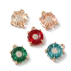 (52) Непрозрачная лаванда Латунь прелести, со стеклом, плоско-круглые, золотые, разноцветные, 12x10x4 мм, отверстие : 1.4 мм