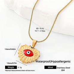 Roja 304 Collares con colgante de corazón y ojo turco de acero inoxidable esmaltado para hombres y mujeres, dorado, rojo, 15.75 pulgada (40 cm)