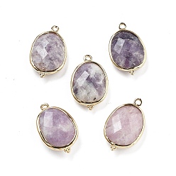 Лепидолит Подвески-подвески из натурального лепидолита с огранкой в форме овала, с латунной фурнитурой , золотые, стойки покрытие, 22x13.5x6 мм, отверстие : 1.4 мм