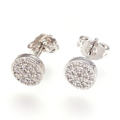 Платина Латунь уха шпильки, с кубического циркония, без свинца, без кадмии и без никеля, плоско-круглые, прозрачные, платина, 6x2 мм , штифт: 0.8 мм