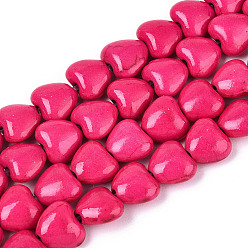 Светло-Вишневый Синтетических нитей бирюзовые бусы, окрашенные, сердце, светло-вишневый, 7.5~8x8~8.5x4.5~5 мм, отверстие : 1 мм, около 51~52 шт / нитка, 14.96~15.16 дюйм (38~38.5 см)