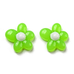 Lime Epoxy Resin Cabochons, with Enamel, Flower, Lime, 14.5x14.5x4.5mm